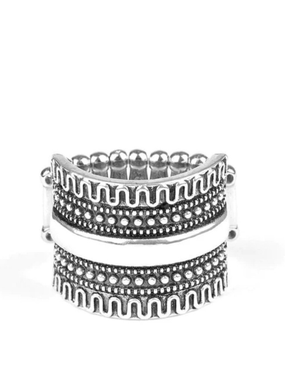 Sahara Style Silver Layered Decorative Band Ring